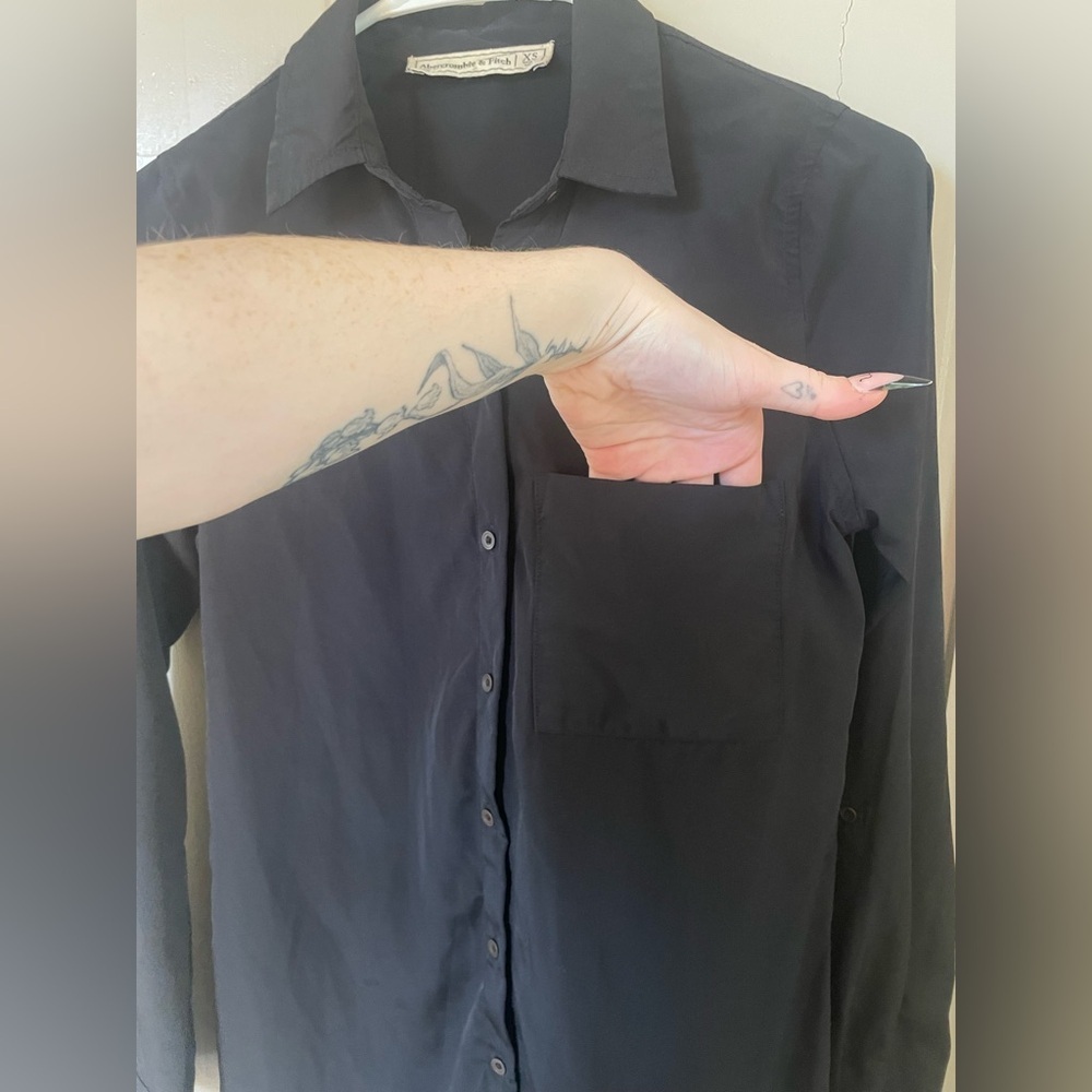 Abercrombie & Fitch Black Long Sleeve Button Up Shirt Dress Like New Sexy XS - Picture 6 of 8